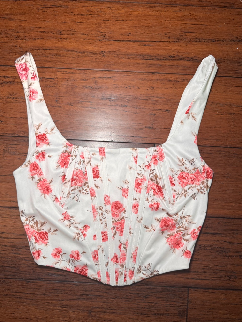 NWOT— Parthea Floral Boned Corset Top Pink Rose Print - XS